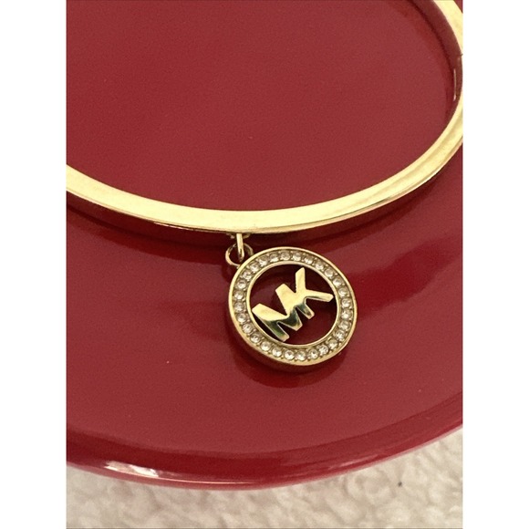 MICHAEL KORS Gold Logo Pave MK Charm Oval Bangle Bracelet - Picture 2 of 6